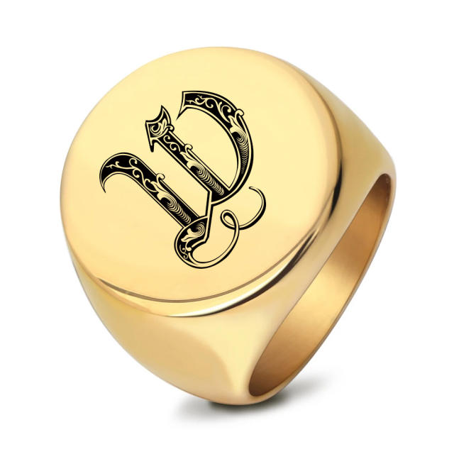 22mm initial letter signet rings stainless steel rings for men