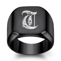 18mm black color stainless steel initial letter finger rings for men