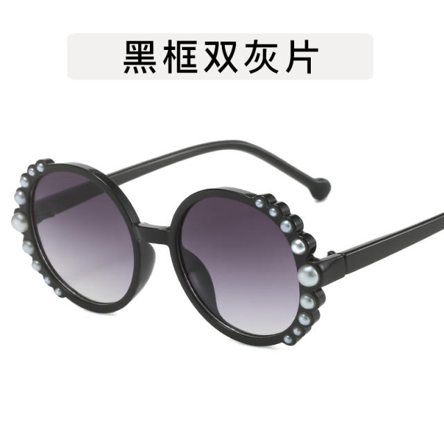 Vintage round shape pearl bead sunglasses for kids