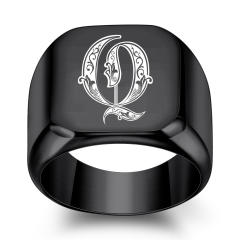 18mm black color stainless steel initial letter finger rings for men