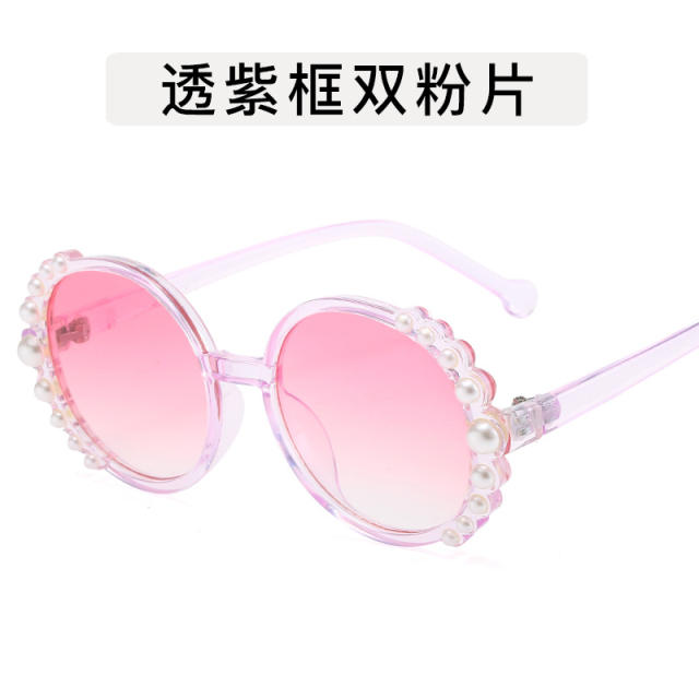 Vintage round shape pearl bead sunglasses for kids