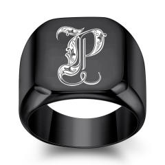 18mm black color stainless steel initial letter finger rings for men