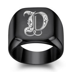 18mm black color stainless steel initial letter finger rings for men
