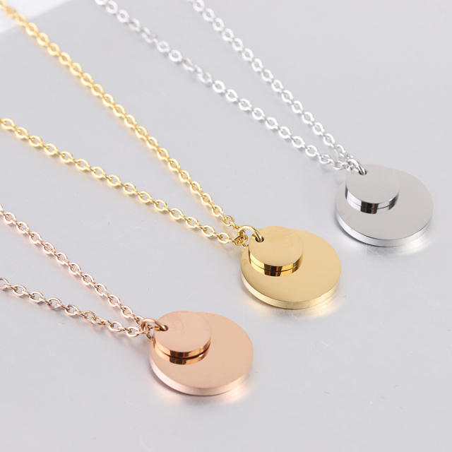 Concise easy match coin pendant dainty stainless steel necklace