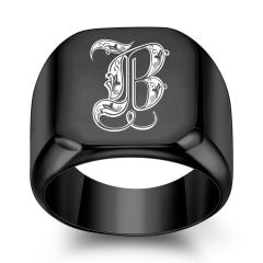 18mm black color stainless steel initial letter finger rings for men