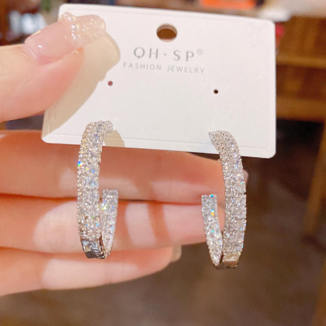 925 needle diamond hoop earrings