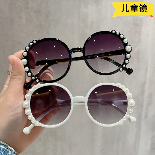 Vintage round shape pearl bead sunglasses for kids