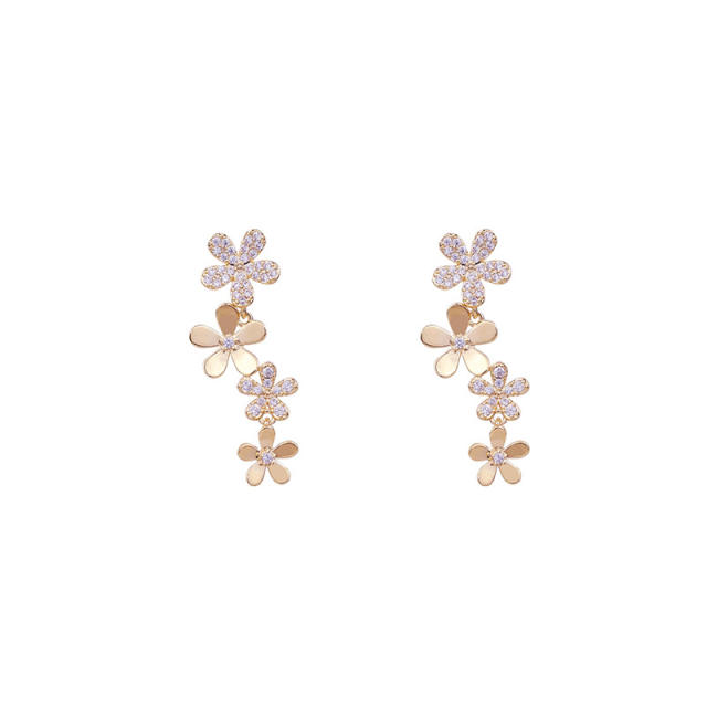 925 needle diamond plum blossom copper earrings