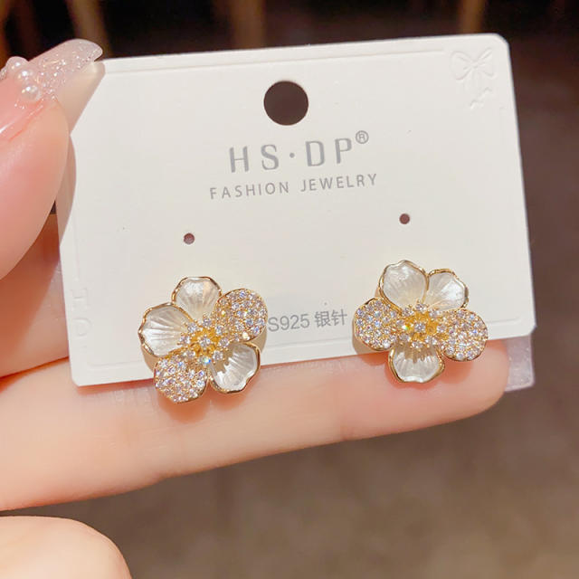 925 needle delicate real gold plated copper flower studs earrings
