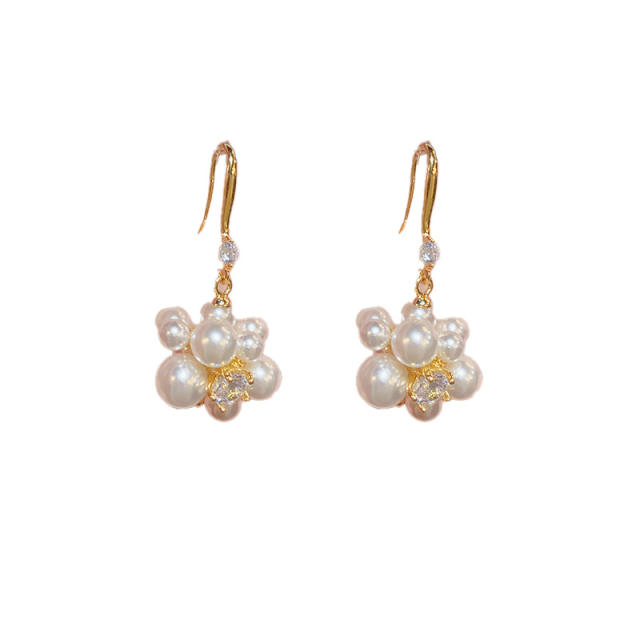 Korean fashion elegant pearl ball bead copper hook earrings