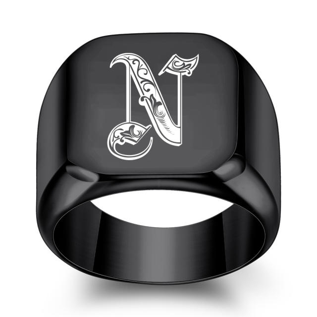 18mm black color stainless steel initial letter finger rings for men