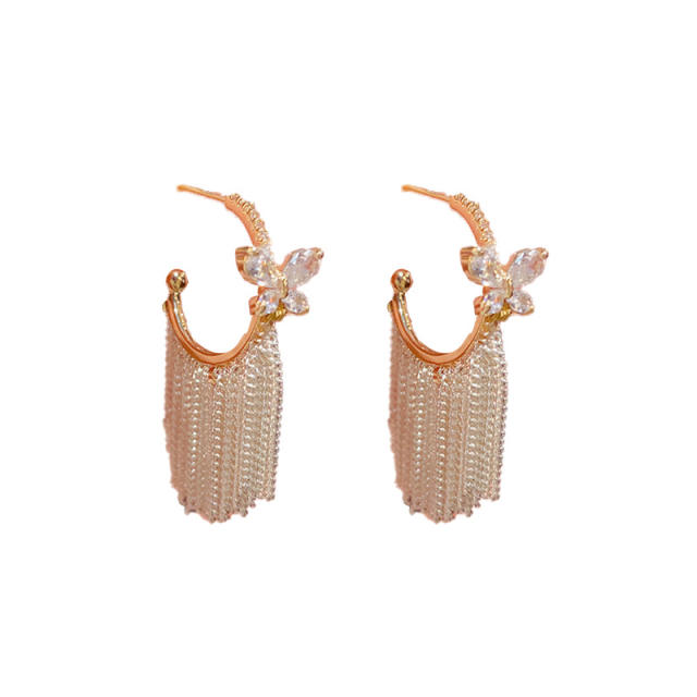 Sweet cubic zircon diamond butterfly chain tassel earrings