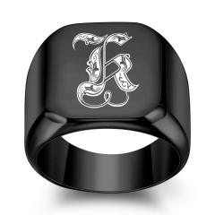 18mm black color stainless steel initial letter finger rings for men