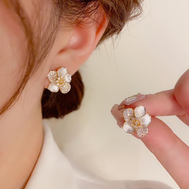 925 needle delicate real gold plated copper flower studs earrings