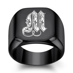 18mm black color stainless steel initial letter finger rings for men