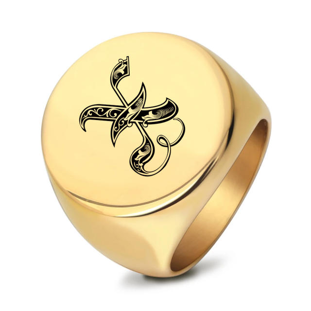 22mm initial letter signet rings stainless steel rings for men