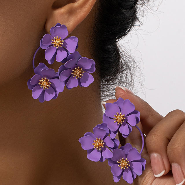 Summer design colorful petal flower chunky earrings