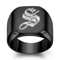 18mm black color stainless steel initial letter finger rings for men