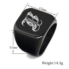18mm black color stainless steel initial letter finger rings for men