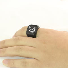 18mm black color stainless steel initial letter finger rings for men
