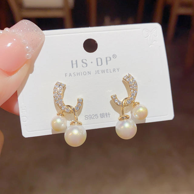 925 needle elegant pearl bead diamond women earrings