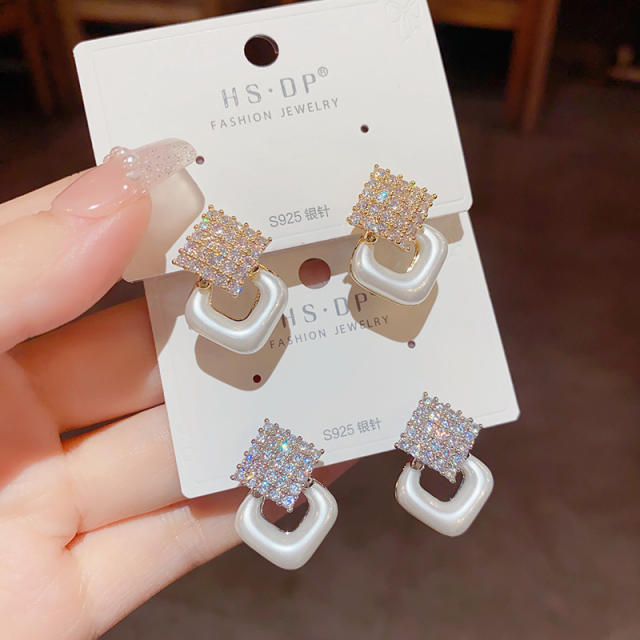 925 needle daily cubic zircon diamond shape copper earrings