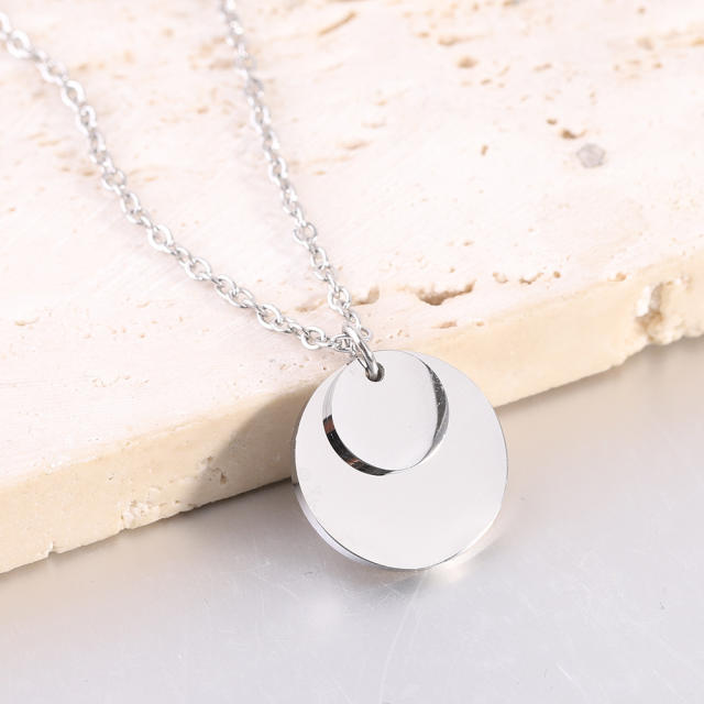 Concise easy match coin pendant dainty stainless steel necklace