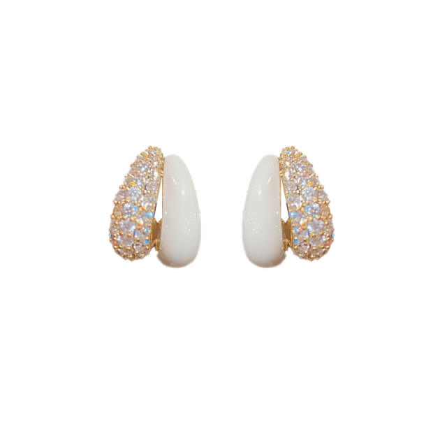 Summer color enamel diamond copper earrings