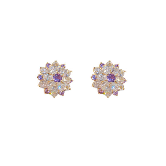 Delicate colorful cubic zircon snowflake copper studs earrings