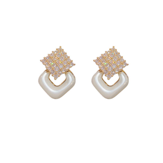 925 needle daily cubic zircon diamond shape copper earrings