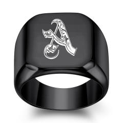 18mm black color stainless steel initial letter finger rings for men