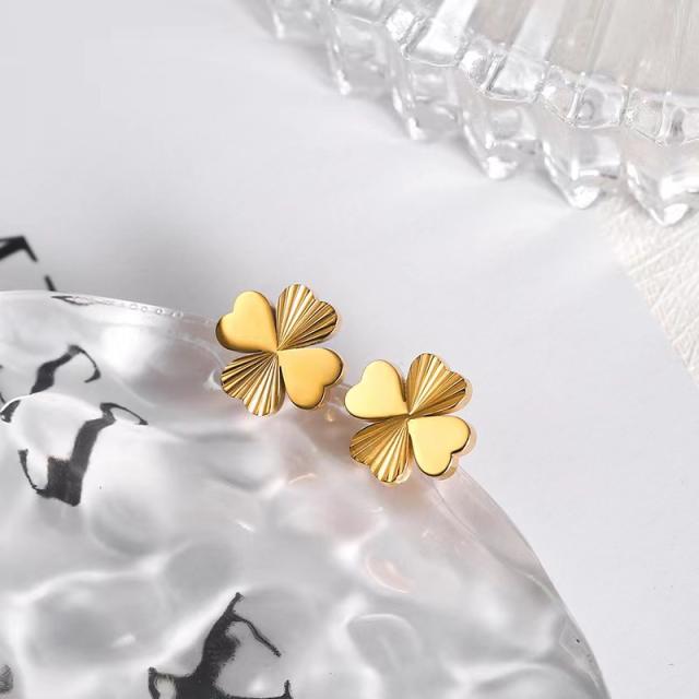 Korean fashion dainty clover stainless steel necklace earrings
