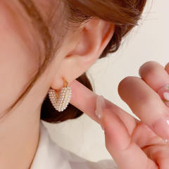 Sweet tiny pearl bead v shape real gold plated copper hoop earrings