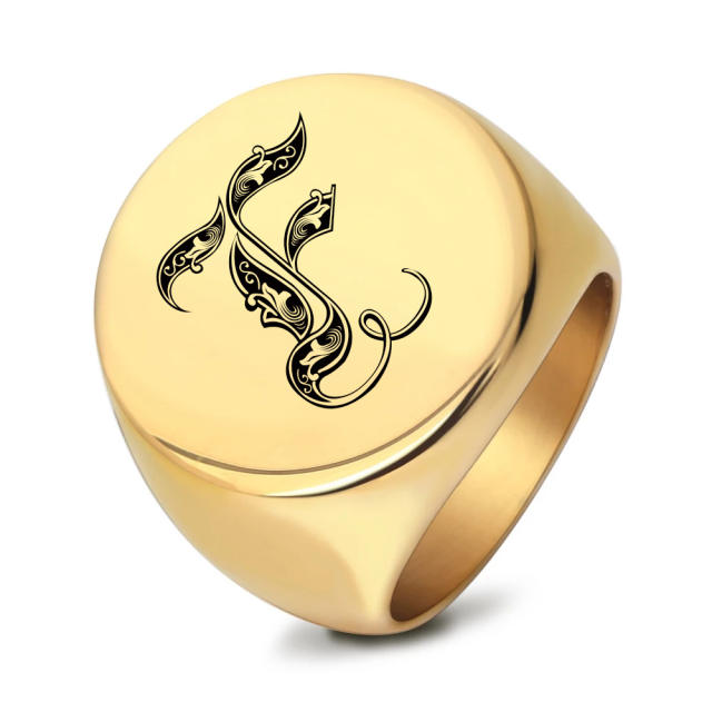 22mm initial letter signet rings stainless steel rings for men