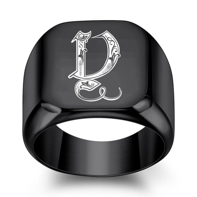 18mm black color stainless steel initial letter finger rings for men