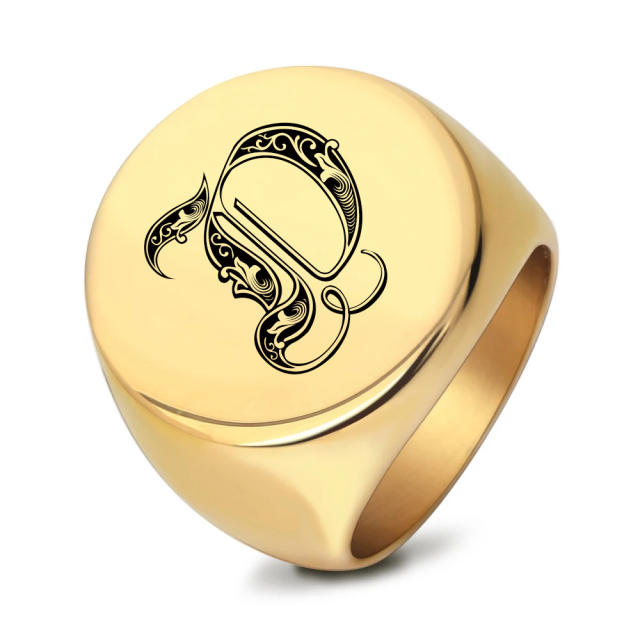 22mm initial letter signet rings stainless steel rings for men