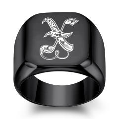 18mm black color stainless steel initial letter finger rings for men