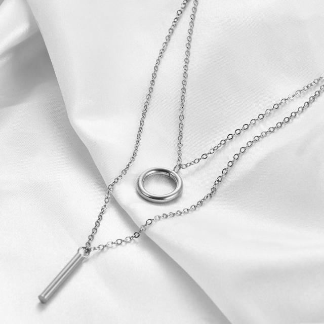 INS simple circle bar two layer dainty stainless steel necklace