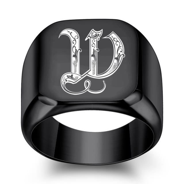 18mm black color stainless steel initial letter finger rings for men