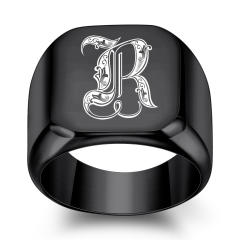 18mm black color stainless steel initial letter finger rings for men