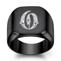 18mm black color stainless steel initial letter finger rings for men