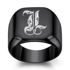 18mm black color stainless steel initial letter finger rings for men