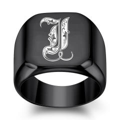 18mm black color stainless steel initial letter finger rings for men