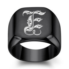 18mm black color stainless steel initial letter finger rings for men