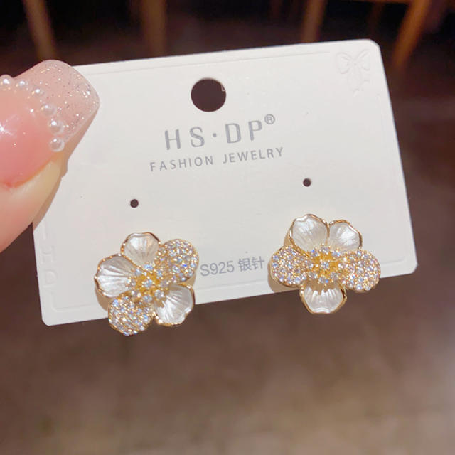 925 needle delicate real gold plated copper flower studs earrings