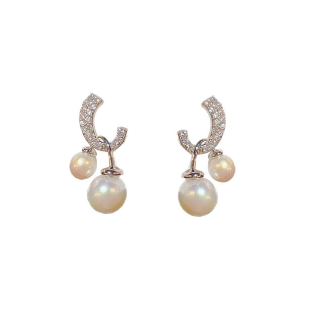 925 needle elegant pearl bead diamond women earrings