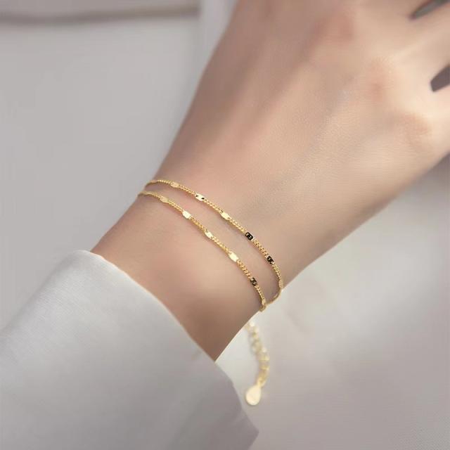 Simple easy match two layer stainless steel chain bracelet