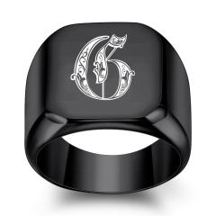 18mm black color stainless steel initial letter finger rings for men