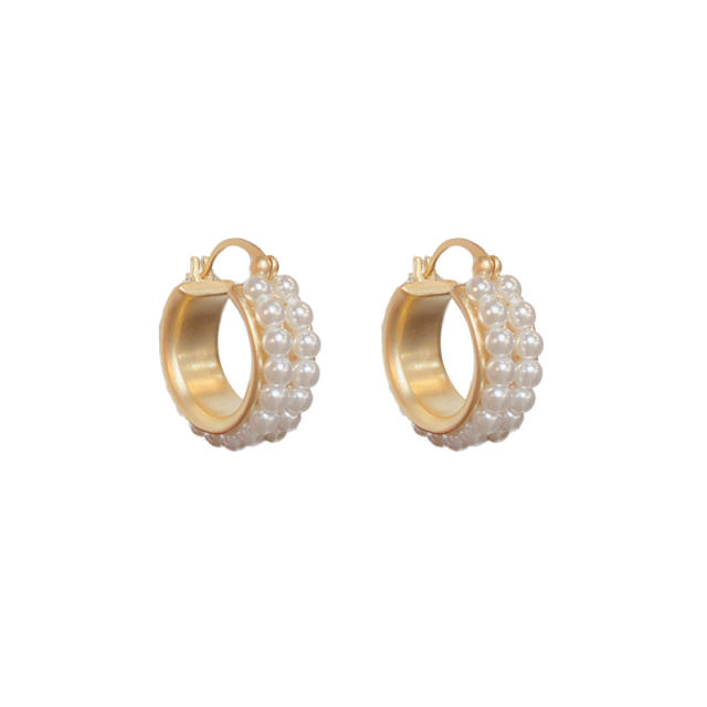 Personality pearl bead bold hoop earrings