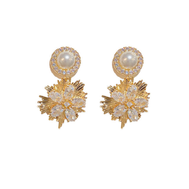 Luxury diamond snowflake gold plated copper earrings